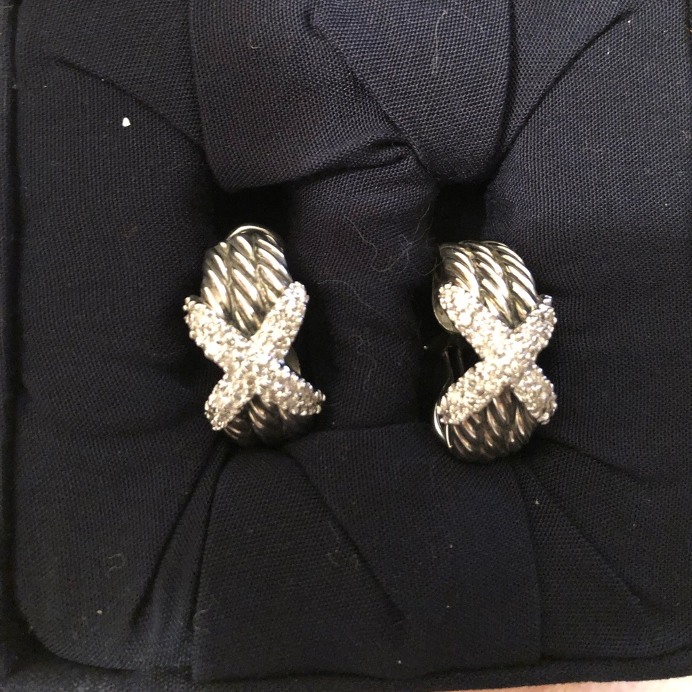 David Yurman Crossover X Silver & Diamond Earrings